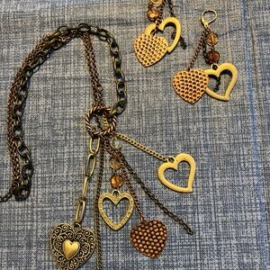 Vintage Heart Charm Necklace and Earring Set